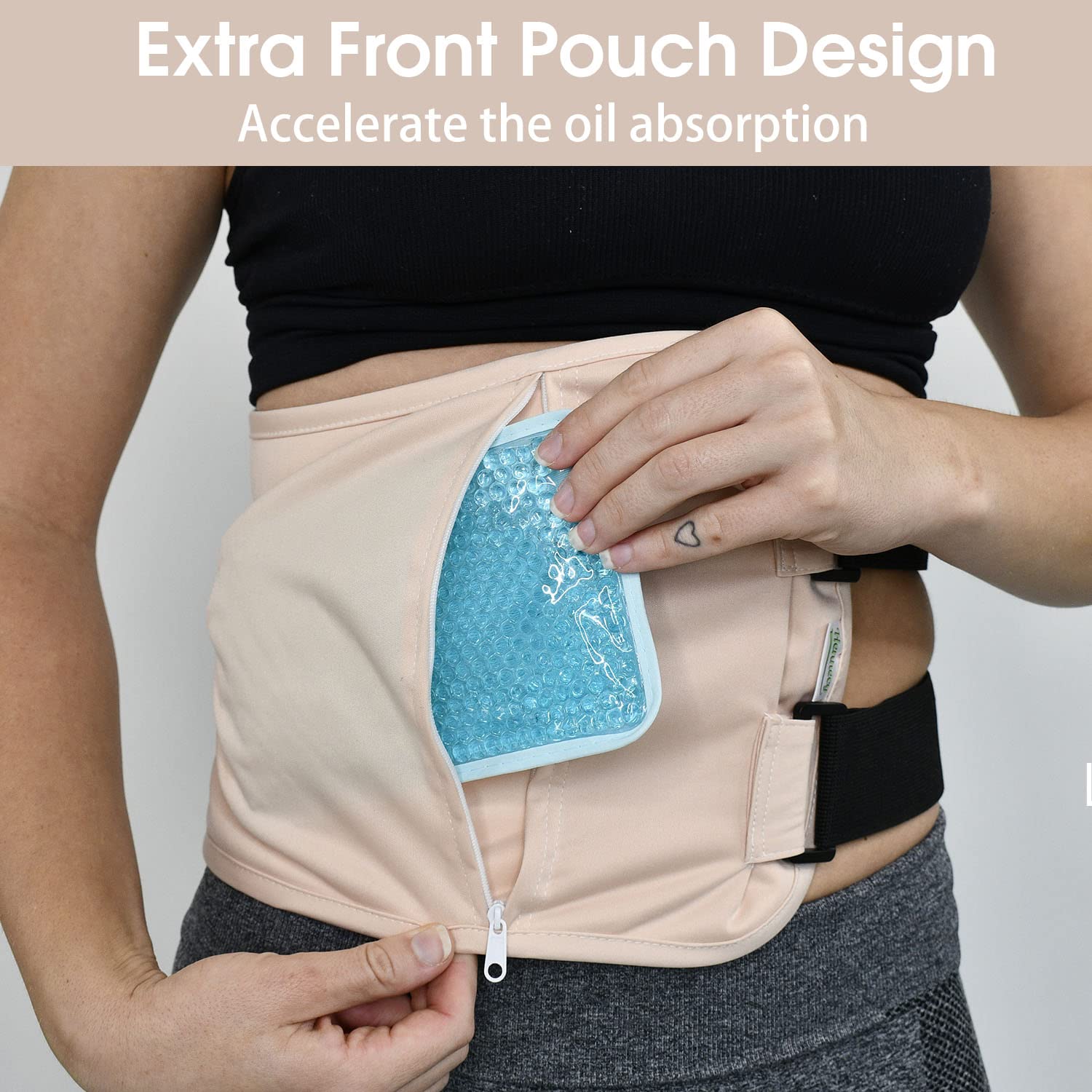 Castor oil pack wrap with front pouch for heat or ice packs