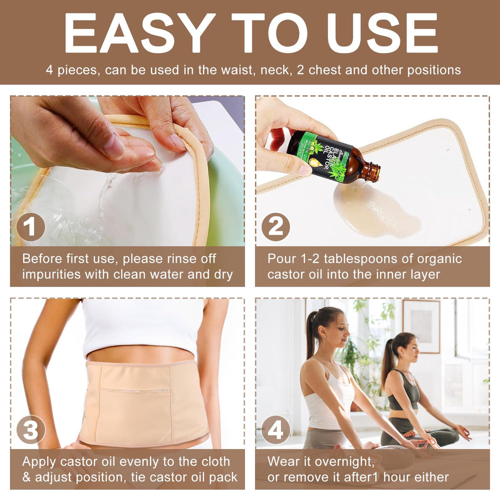 Castor oil pack wrap with adjustable design
