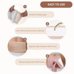 Usage instruction: apply castor oil and place heating pad