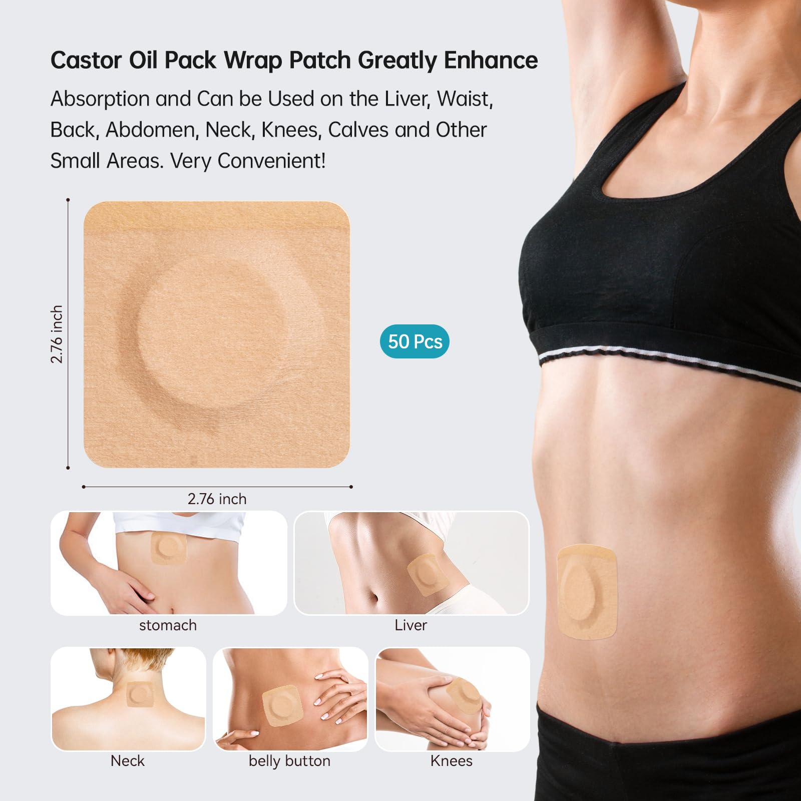 Patch applied to the navel for castor oil therapy