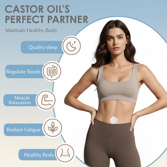 Patch applied to belly button for castor oil use