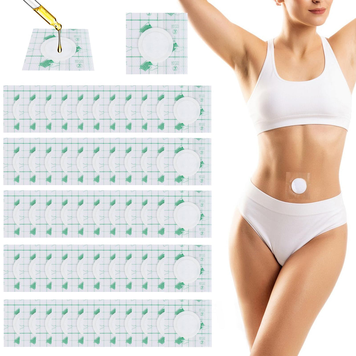 Front view of 50PCS waterproof silicone castor oil belly button patches