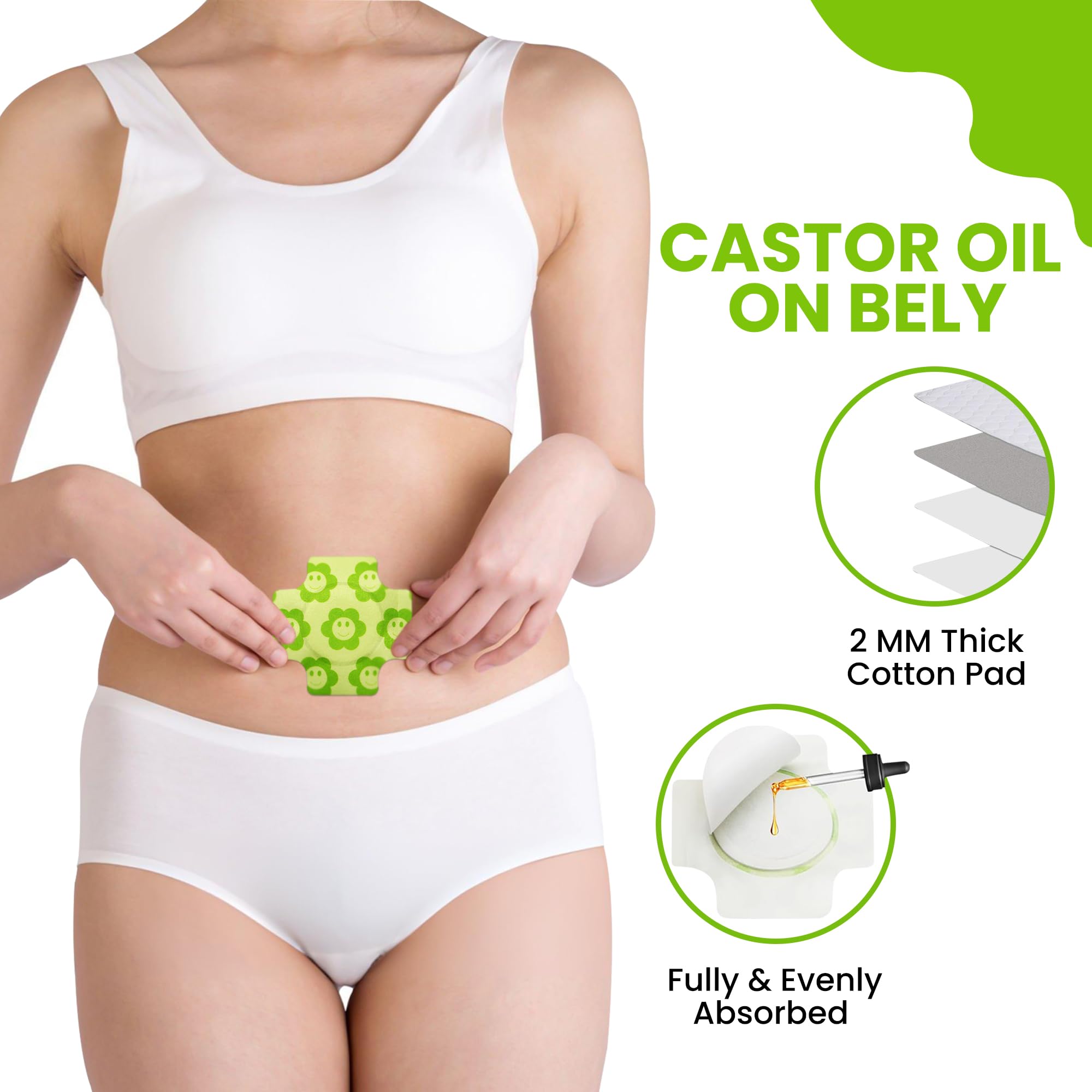 Castor oil patches packaged and prepared