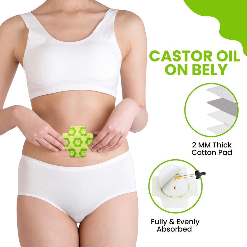 Castor oil patches packaged and prepared