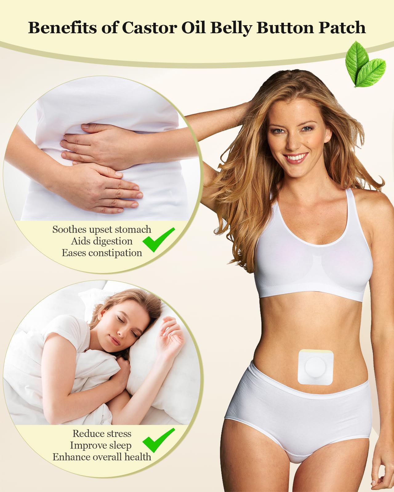 Self-adhesive belly button castor oil patch with backing