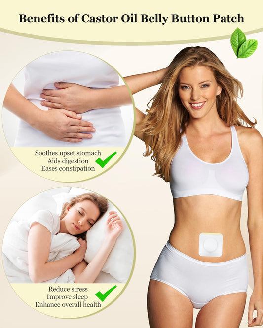 Self-adhesive belly button castor oil patch with backing