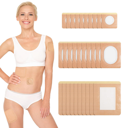 Adhesive castor oil patches displayed together