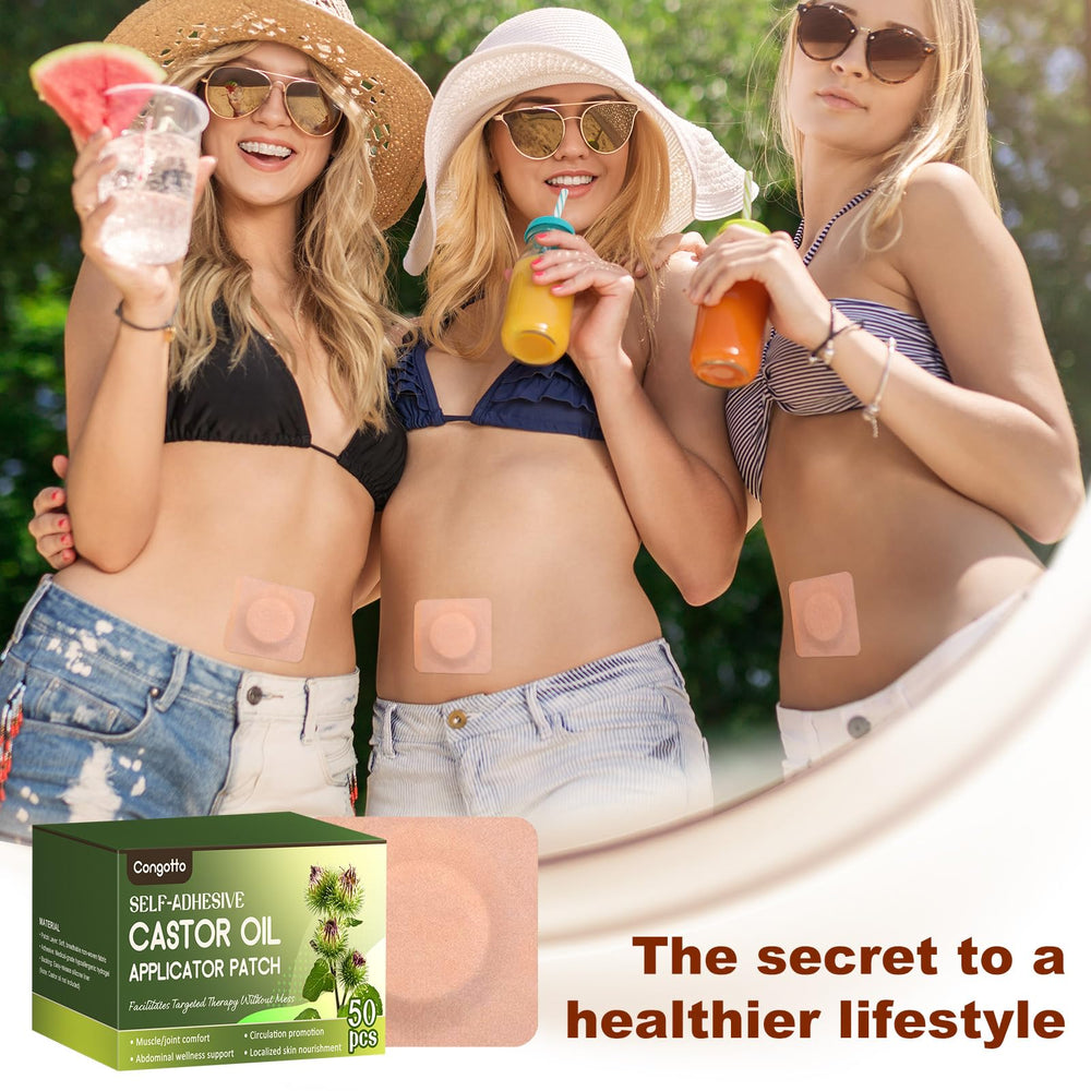 Compact 50 pack of castor oil patches suitable for travel