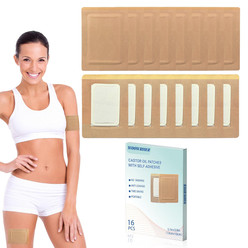 16-pack of disposable castor oil patches with anti-leakage cotton core