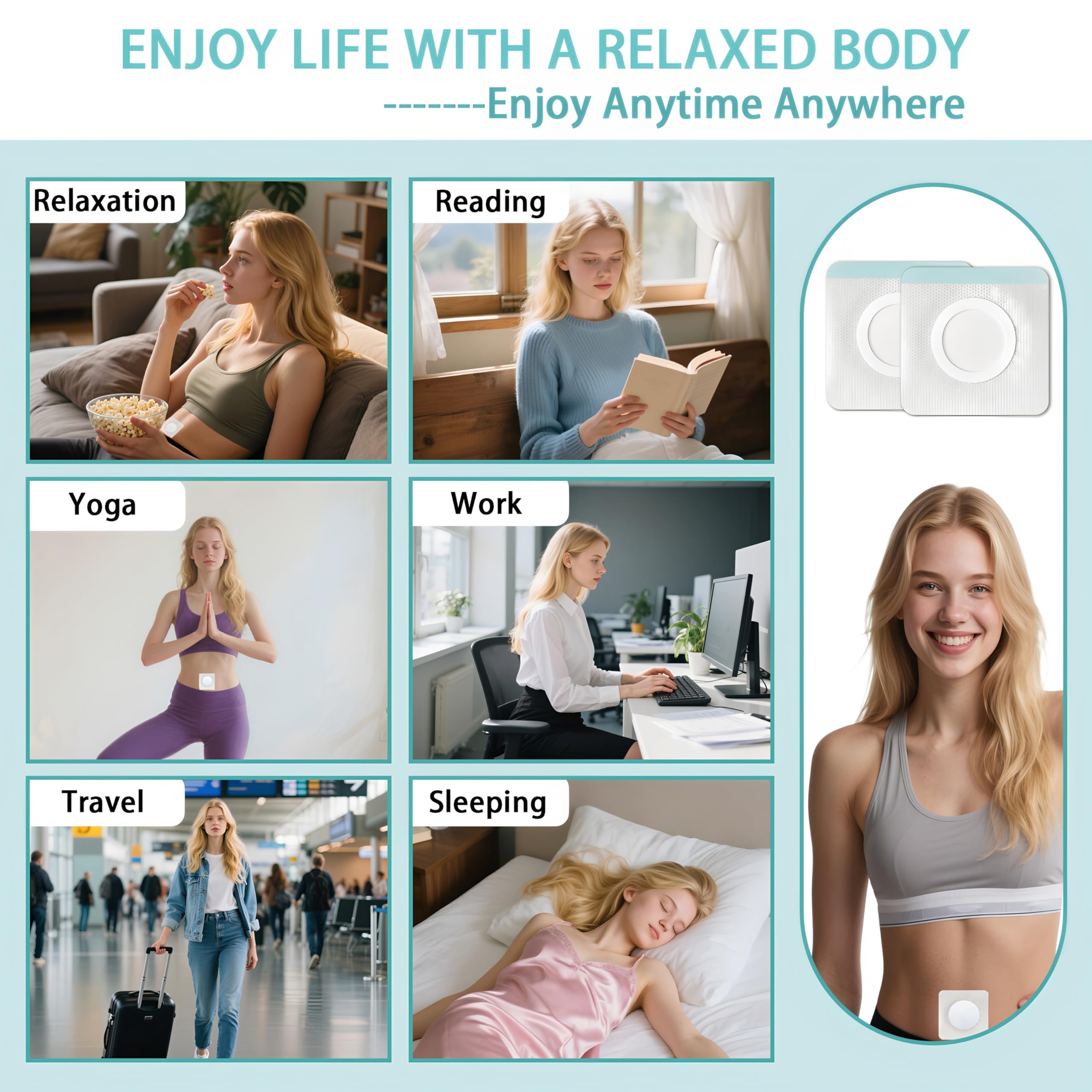 Self-adhesive patch applied to the belly button area
