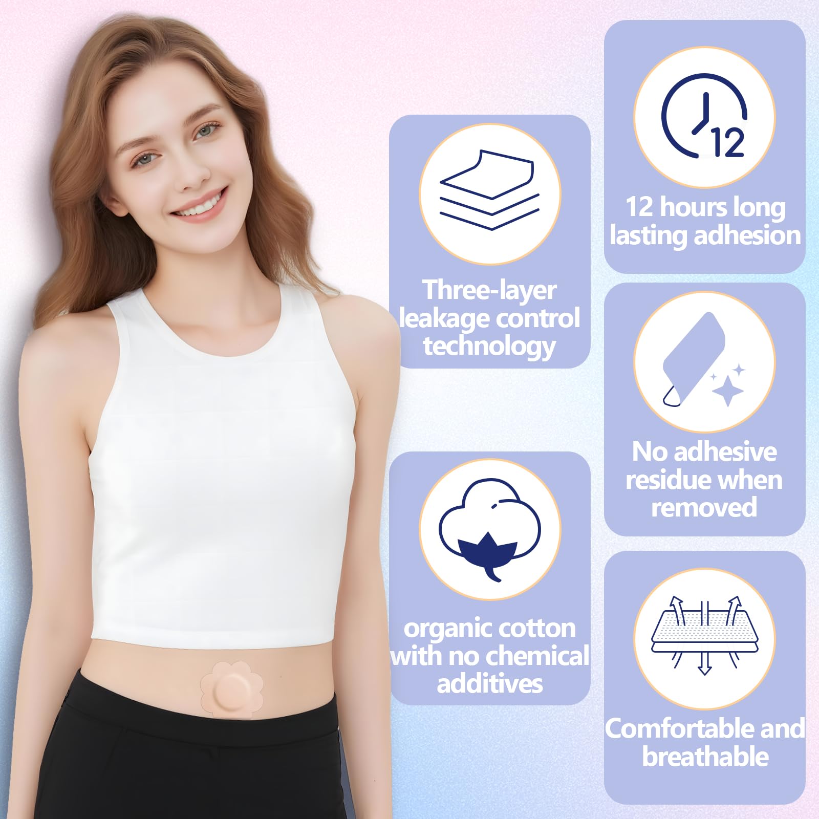 Pack of 100 disposable castor oil patches beige flowers