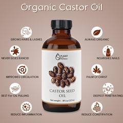 Amber glass bottle of 100% pure organic castor oil (8 oz / 237 ml)