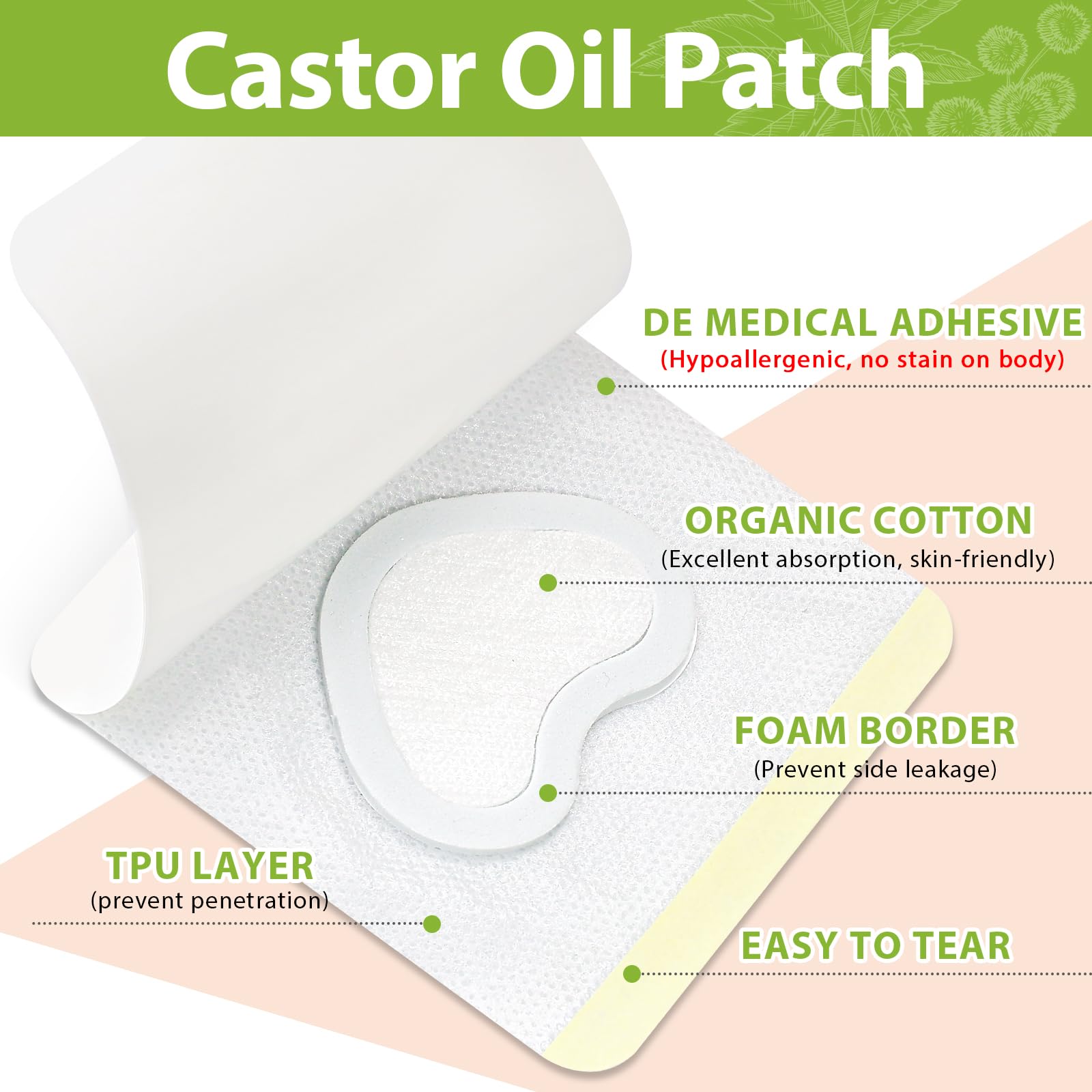 Medium castor oil patch measuring 7.8x5.9 inches