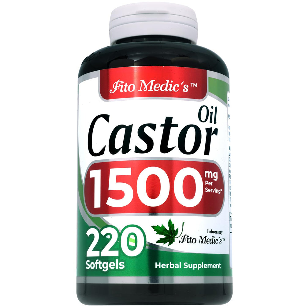 Castor Oil pills bottle side angle with label detail