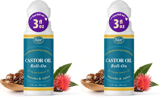 Baar Products Castor Oil Roll-On 3 oz bottle with packaging