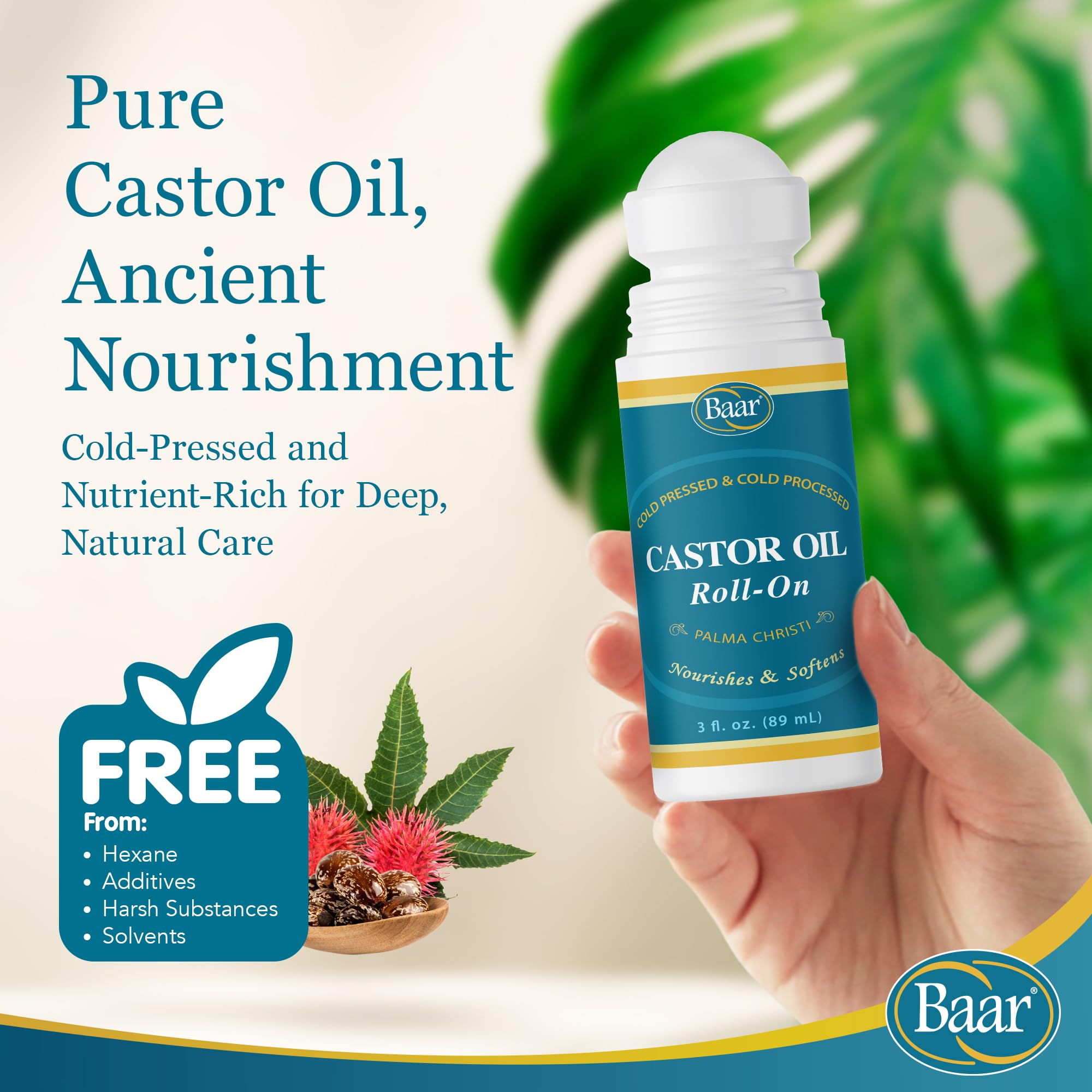 Close-up of roller ball on castor oil roll-on bottle