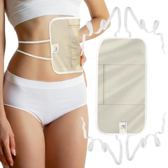 Beige Castor Oil Wrap image with packaging and usage context