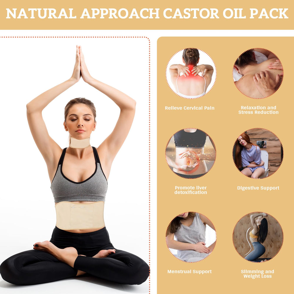 Reusable castor oil pack on waist with adjustable strap