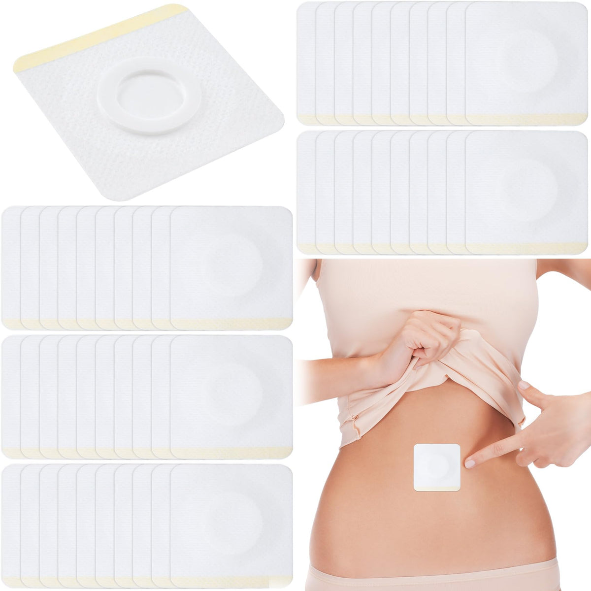 White disposable castor oil pack wrap front view, 2.37 inch (6 cm) patch size