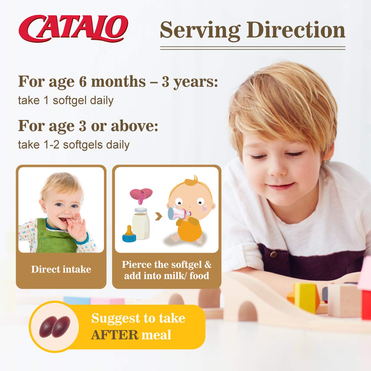 Product packaging with ingredients and dosage information for CATAL0 DHA IQ formula