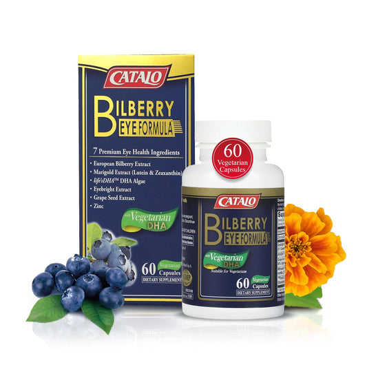 CATALO Bilberry Eye Formula bottle with Vegetarian DHA, 60 capsules