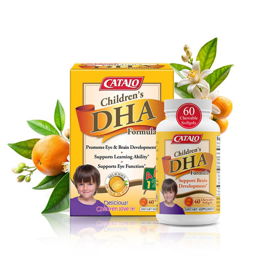 CATALO Children’s DHA Formula orange-flavored chewable softgel bottle front