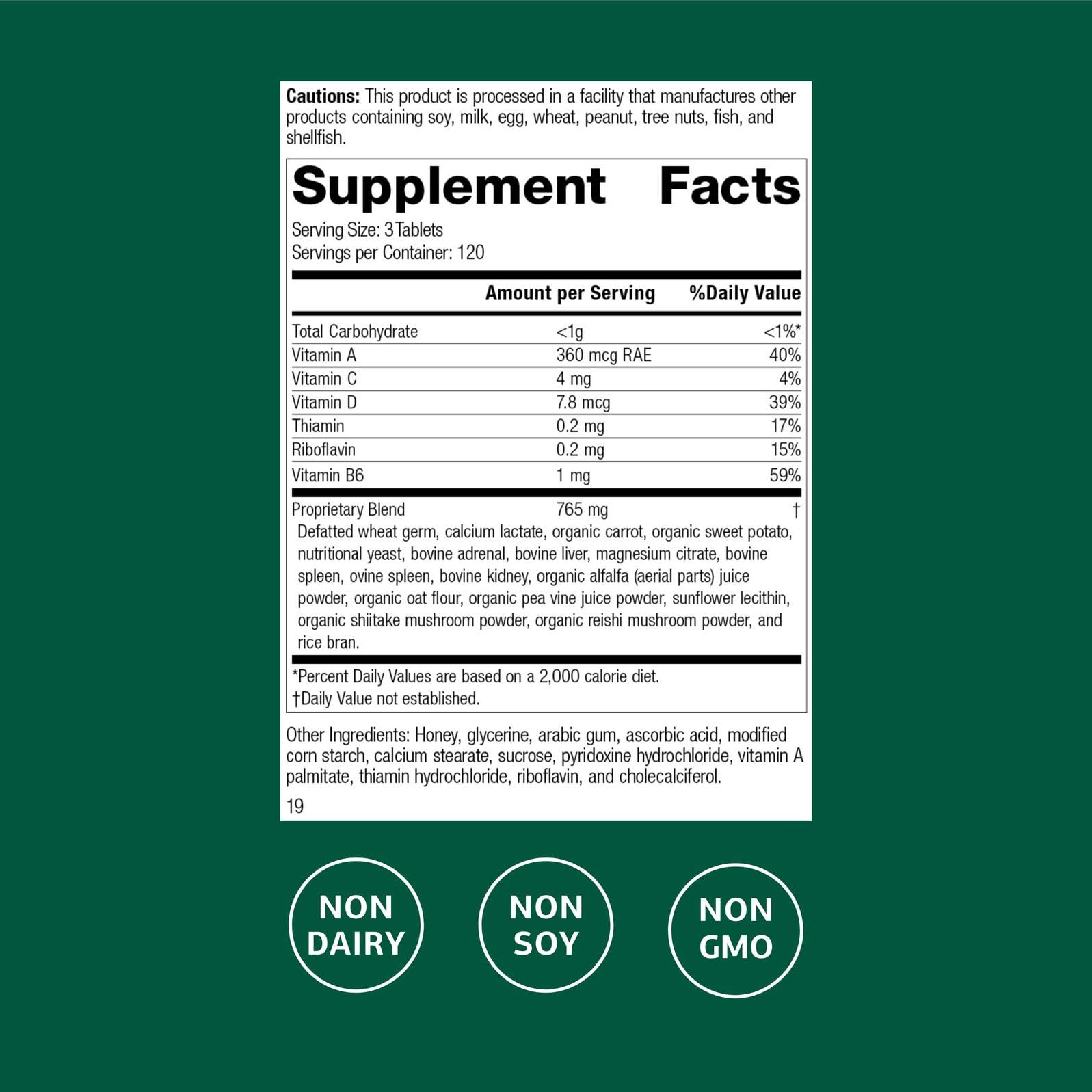 Label on Catalyn bottle highlighting non-dairy and non-soy