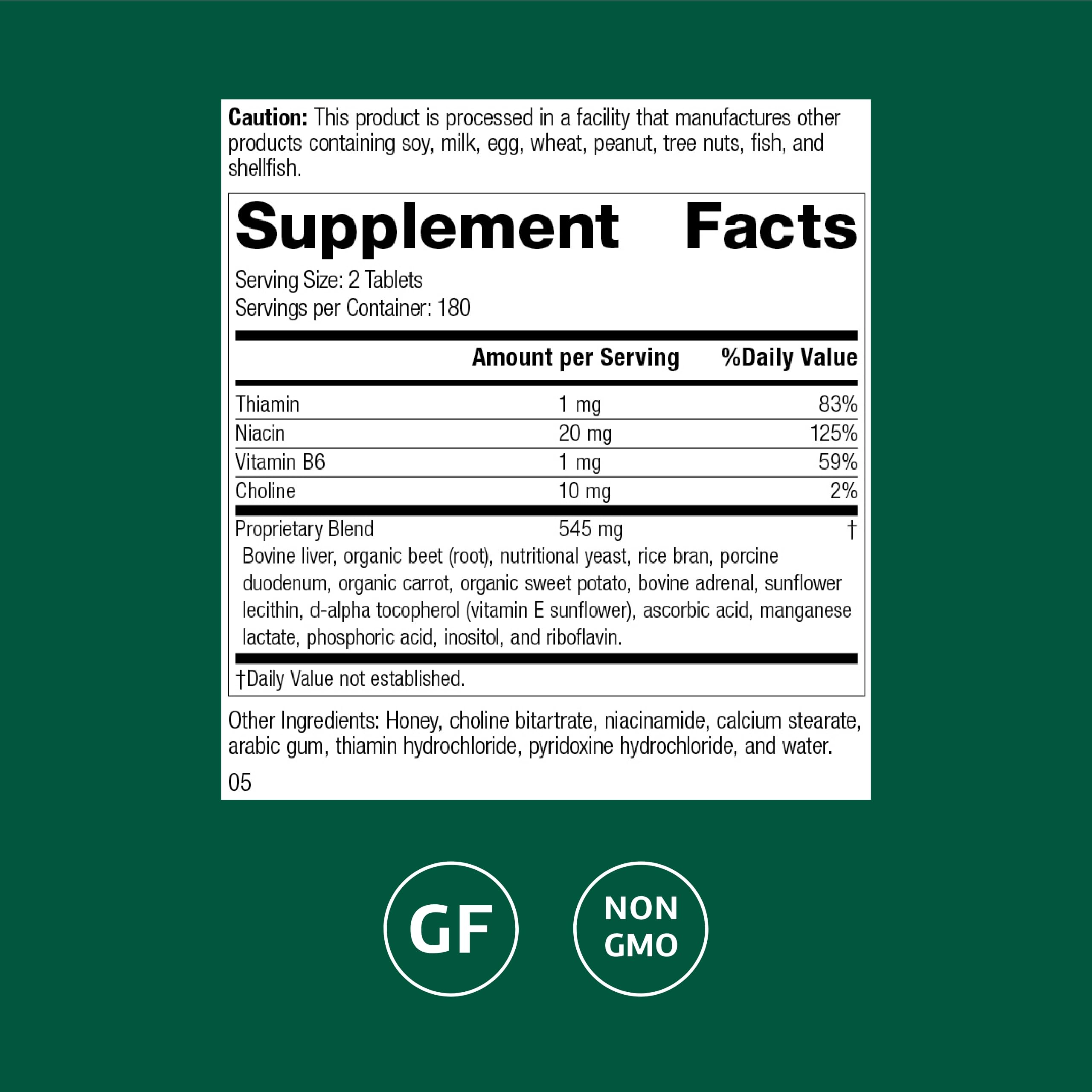 Close-up of Cataplex B-GF bottle on white background