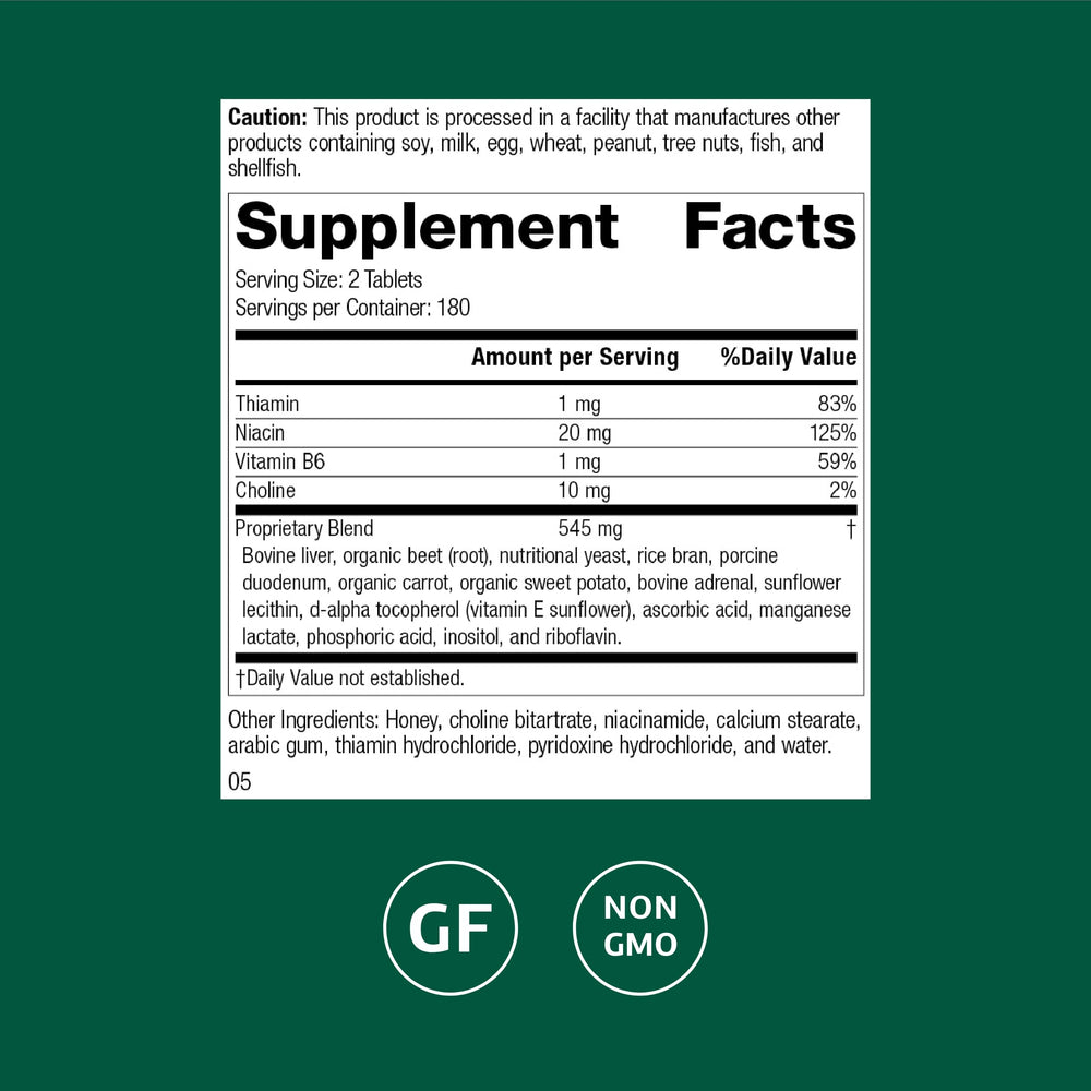 Close-up of Cataplex B-GF bottle on white background