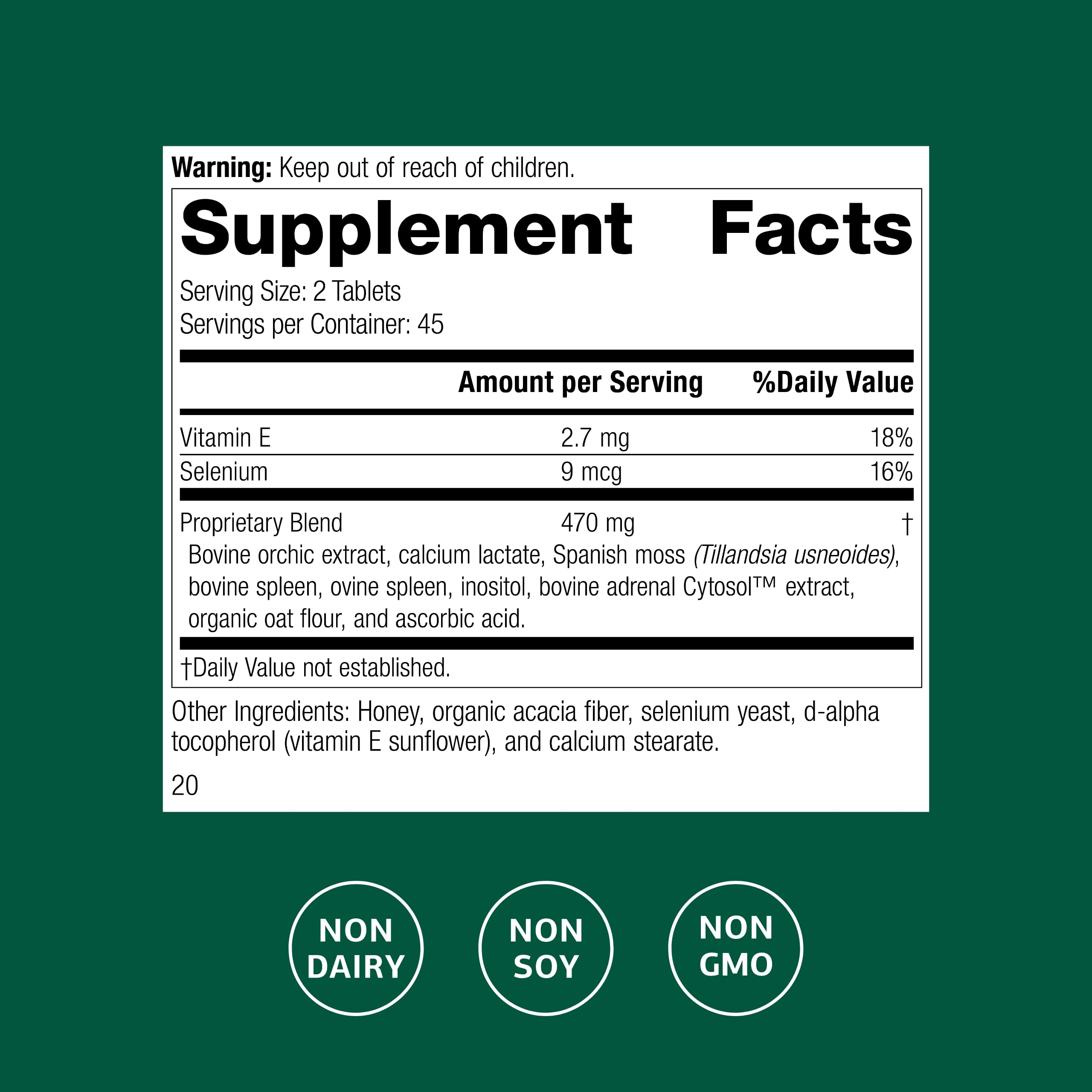 Non-dairy and non-soy indication on Cataplex E2 packaging