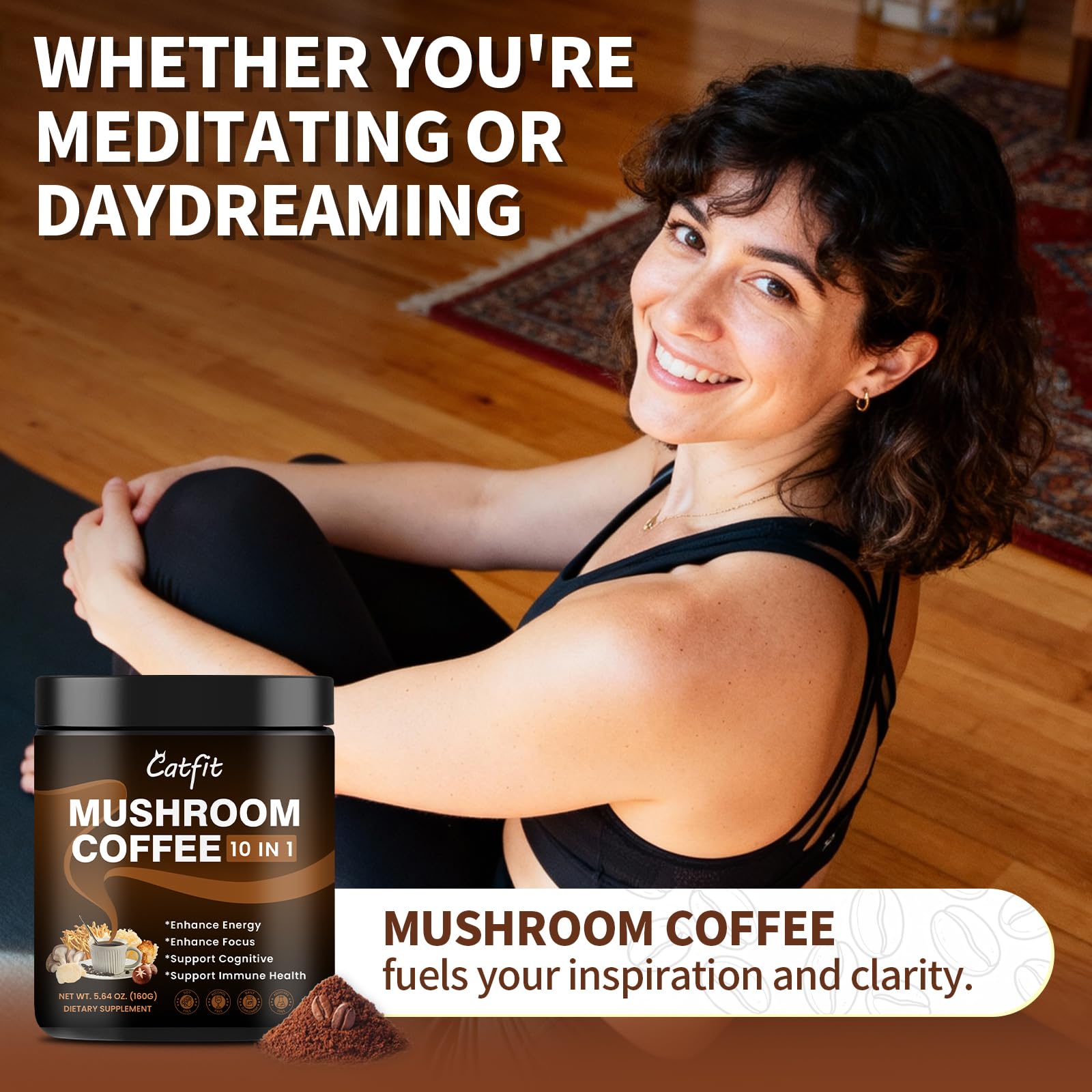 Morning energy concept with active person enjoying Catfit coffee