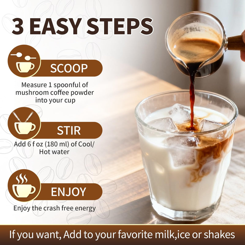 Brewing Catfit Mushroom Coffee Powder in a cup
