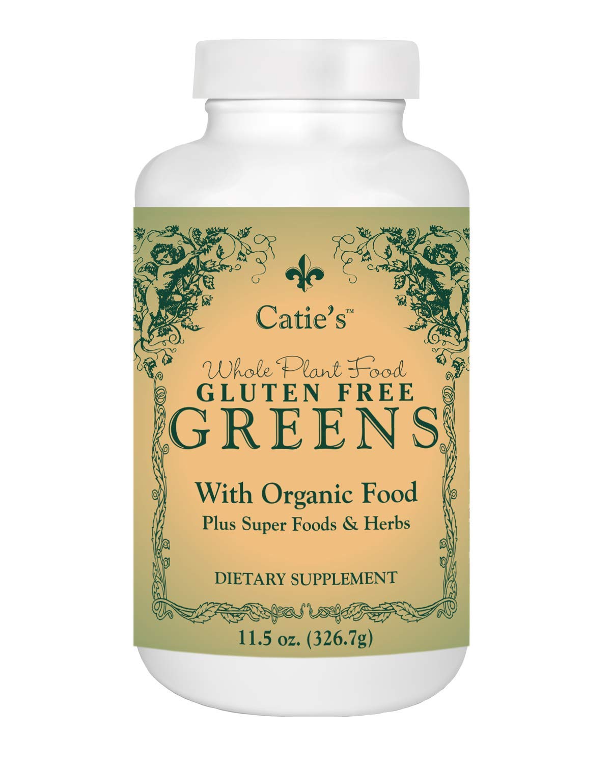 Front view of Catie's Organic Gluten Free Greens canister (11.5oz)