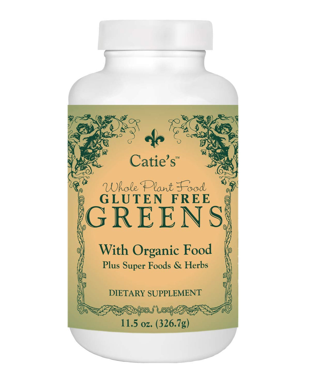 Front view of Catie's Organic Gluten Free Greens canister (11.5oz)