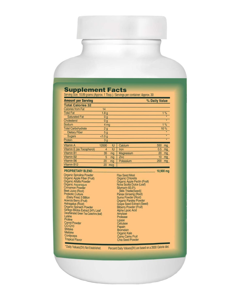 Product label for Catie's Organic Gluten Free Greens showing gluten-free formula