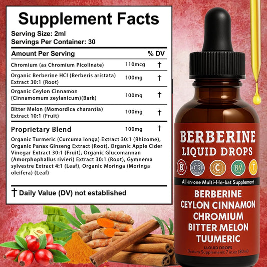 Close-up of dropper releasing cinnamon berberine liquid