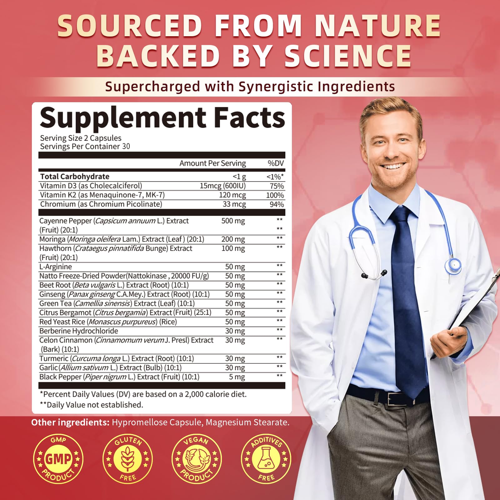 Product label highlighting 18-in-1 complex with Moringa and D3K2