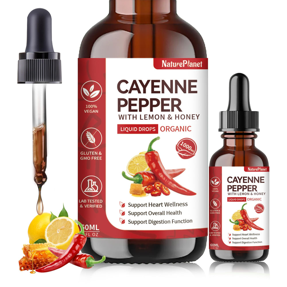 Bottle of Cayenne Pepper Drops with Lemon & Raw Honey, 60 ml