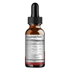 Glass bottle with drops and dropper showing product readiness