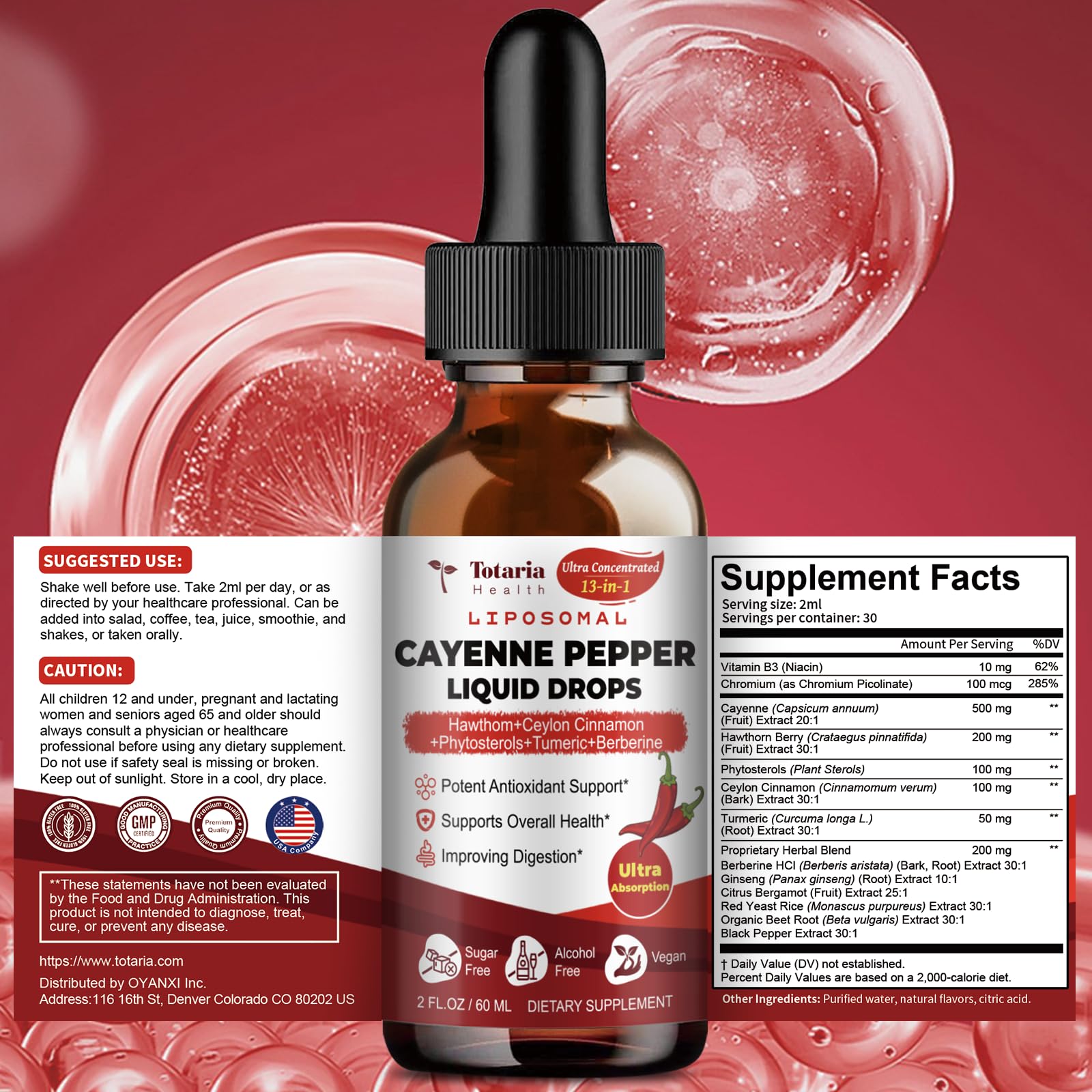 Nutrition facts panel for Cayenne Pepper Drops 13-in-1
