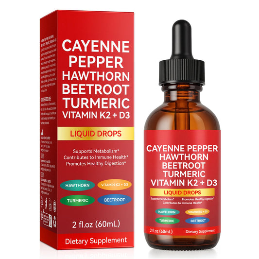 Bottle of Cayenne Pepper Drops with herbal blend and dropper