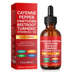 Bottle of Cayenne Pepper Drops with herbal blend and dropper