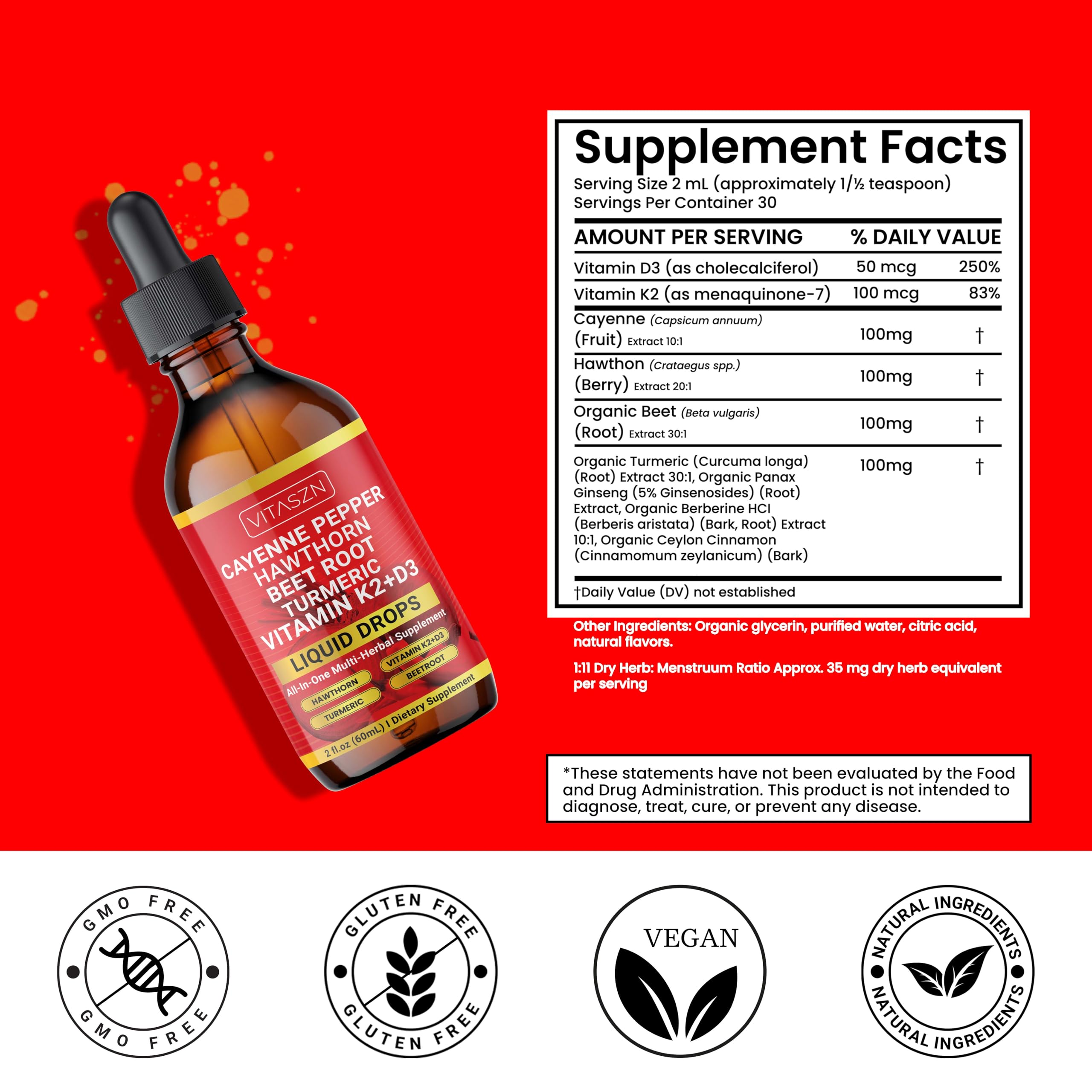 2oz (60ml) Cayenne Pepper Drops bottle with dropper