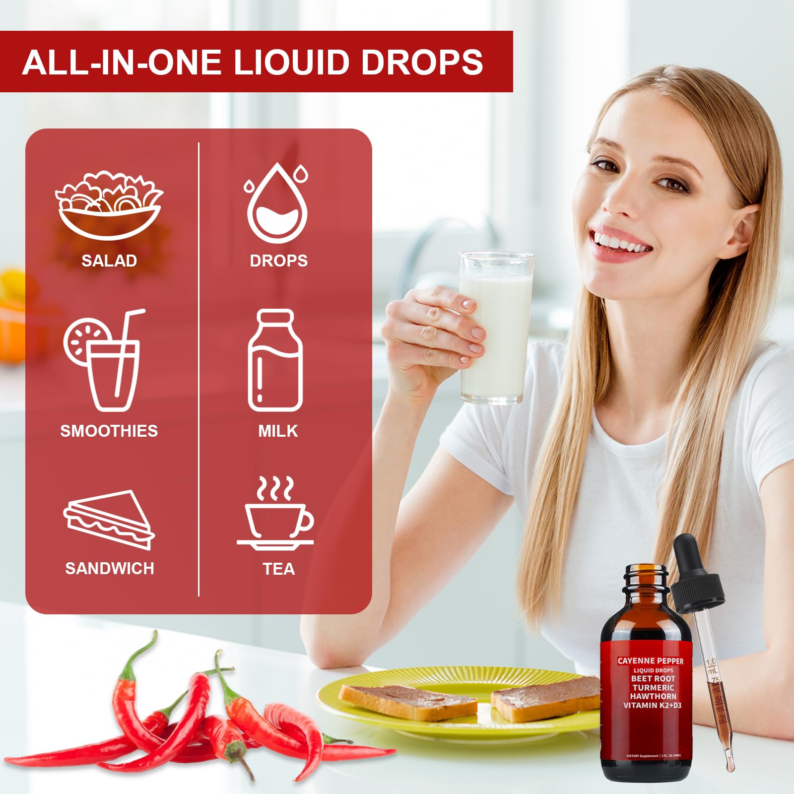 Label highlights vitamin K2 and D3 in the Cayenne Pepper Drops