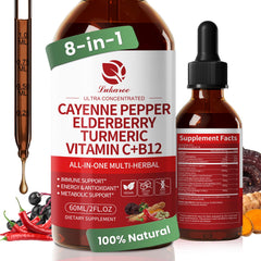 Front view of Cayenne Pepper Drops 8-in-1 Berry flavor bottle (2 oz).