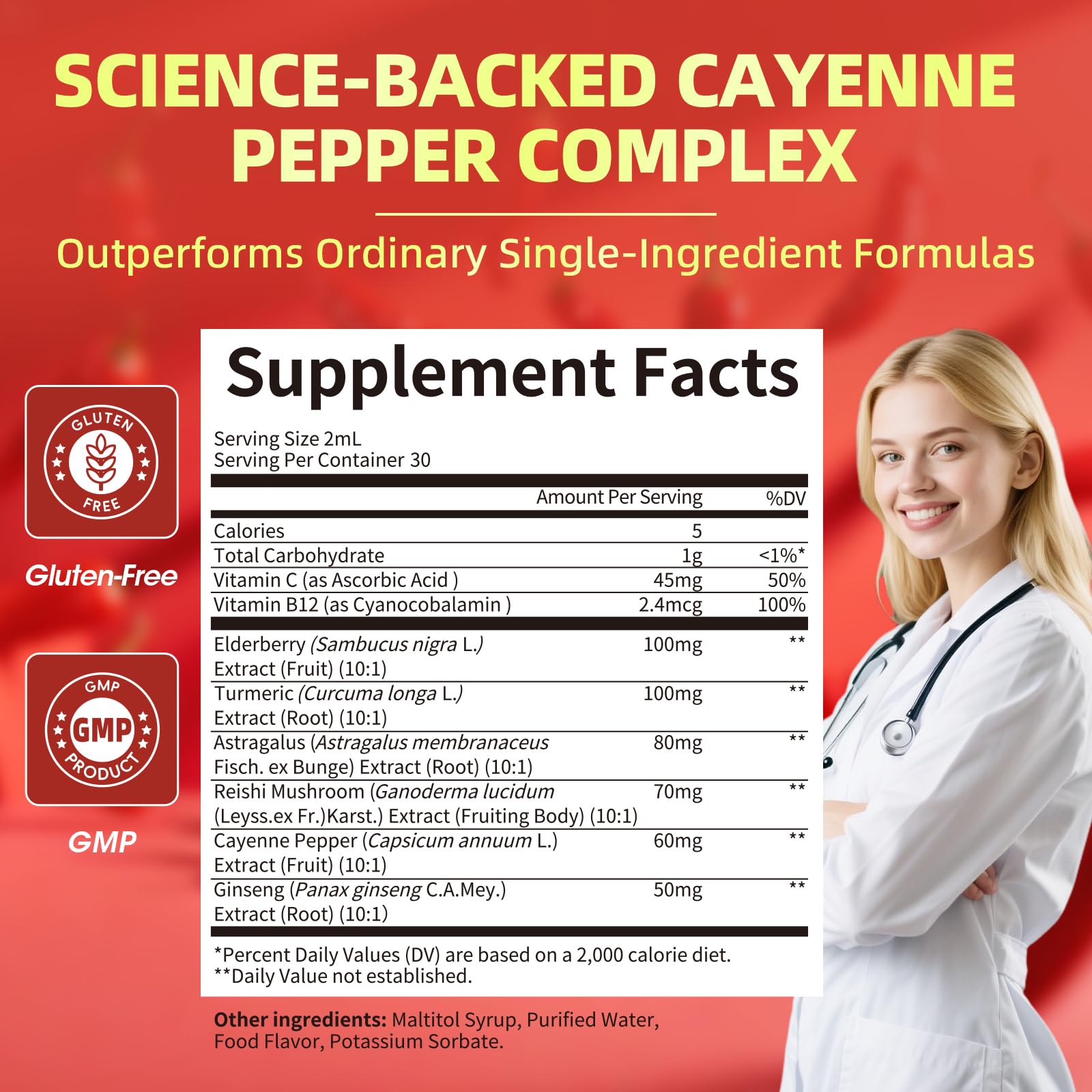 Usage guidance and recommended dosage for Cayenne Pepper Drops 8-in-1.