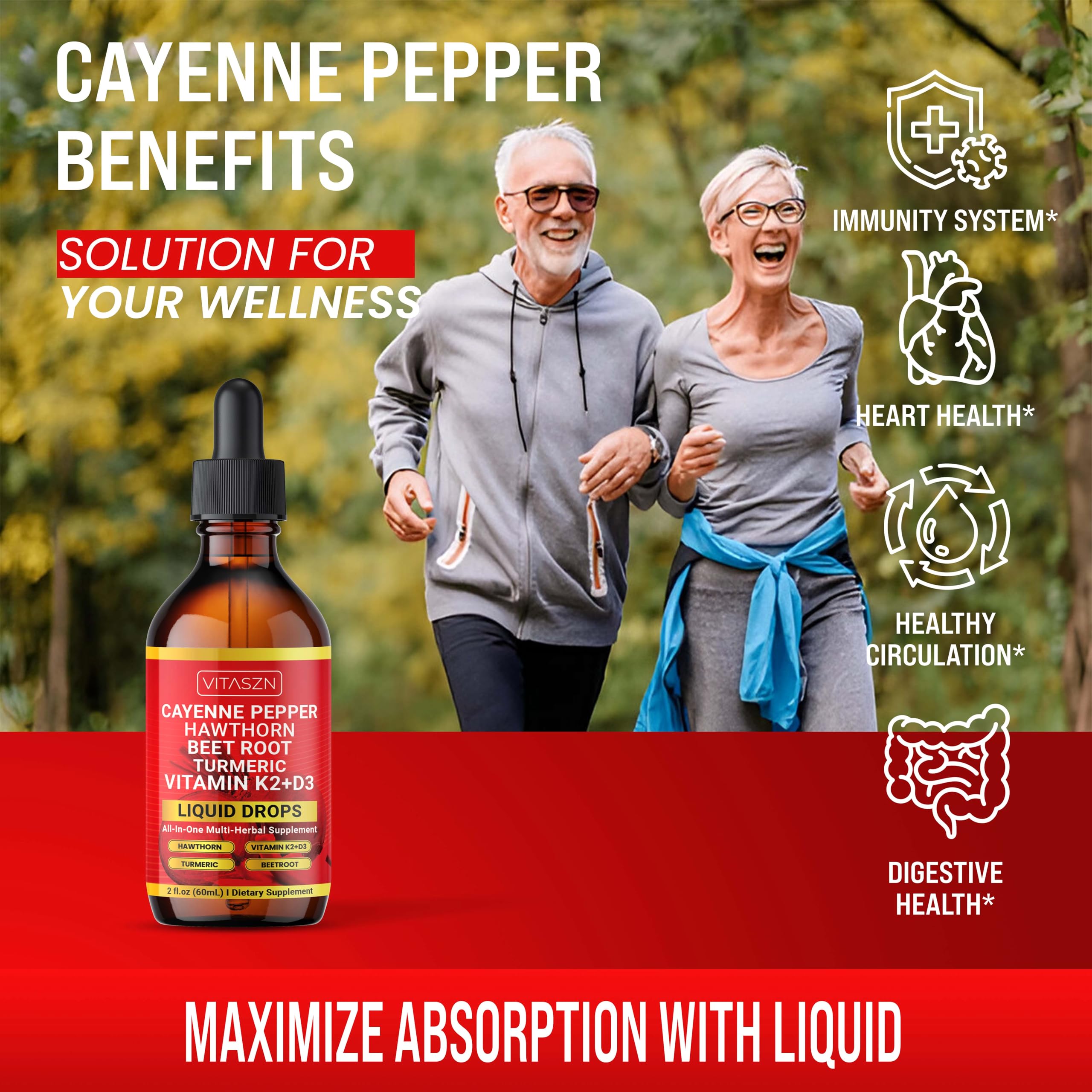 Close-up of Cayenne Pepper Drops bottle showing ingredients including beetroot and hawthorn