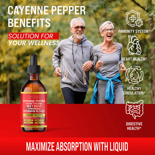 Close-up of Cayenne Pepper Drops bottle showing ingredients including beetroot and hawthorn