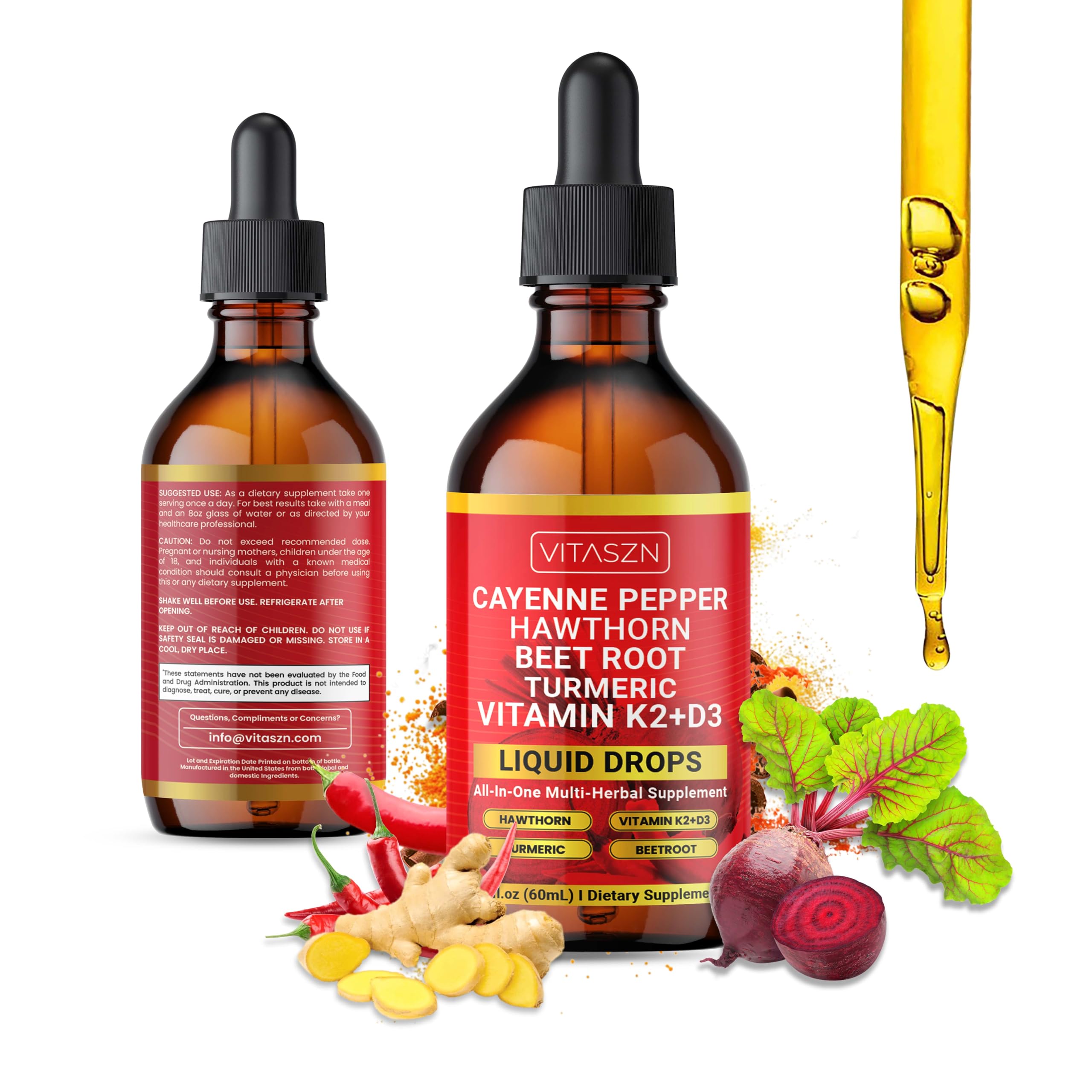 2oz bottle of Cayenne Pepper Drops with Hawthorn berry and vitamins