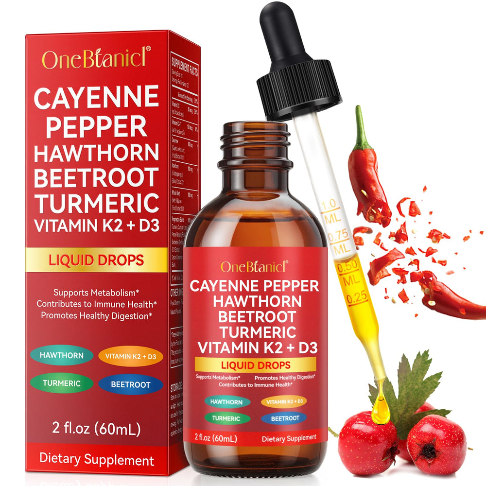 Cayenne Pepper Drops Liquid bottle with turmeric, hawthorn, cinnamon, ginseng and berberine